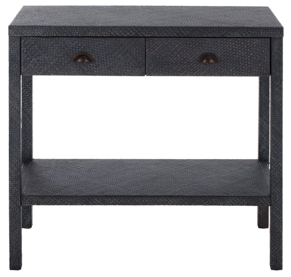 Apis Raffia Console Table With 2 Drawers & Open Shelf — Compact Bayur Wood Entryway Organizer