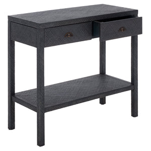 Apis Raffia Console Table With 2 Drawers & Open Shelf — Compact Bayur Wood Entryway Organizer