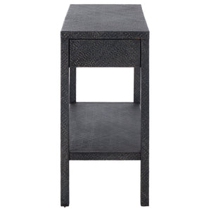 Apis Raffia Console Table With 2 Drawers & Open Shelf — Compact Bayur Wood Entryway Organizer