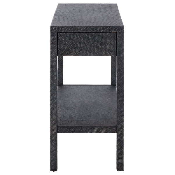 Apis Raffia Console Table With 2 Drawers & Open Shelf — Compact Bayur Wood Entryway Organizer