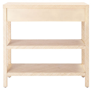 Safavieh Apis Raffia Console Table - Chic Storage Solution With Gold Pulls, Open Shelves & Natural Finish CNS6603A