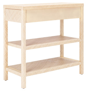 Safavieh Apis Raffia Console Table - Chic Storage Solution With Gold Pulls, Open Shelves & Natural Finish CNS6603A