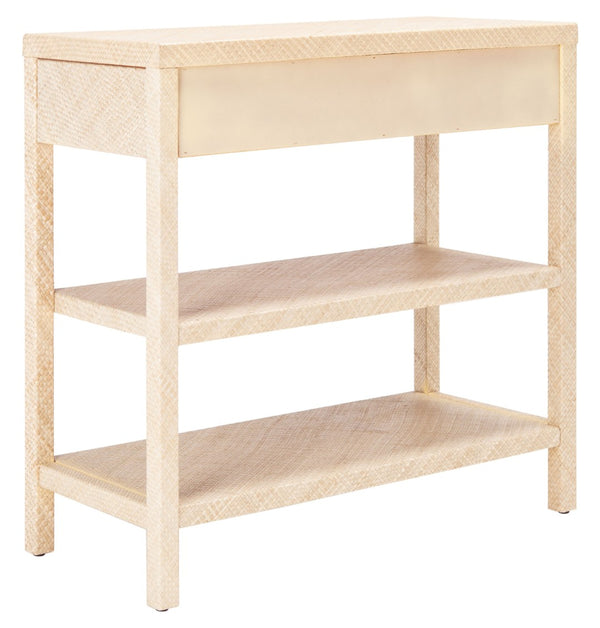 Safavieh Apis Raffia Console Table - Chic Storage Solution With Gold Pulls, Open Shelves & Natural Finish CNS6603A