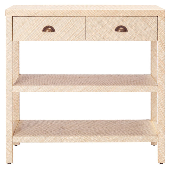 Safavieh Apis Raffia Console Table - Chic Storage Solution With Gold Pulls, Open Shelves & Natural Finish CNS6603A