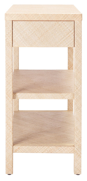 Safavieh Apis Raffia Console Table - Chic Storage Solution With Gold Pulls, Open Shelves & Natural Finish CNS6603A
