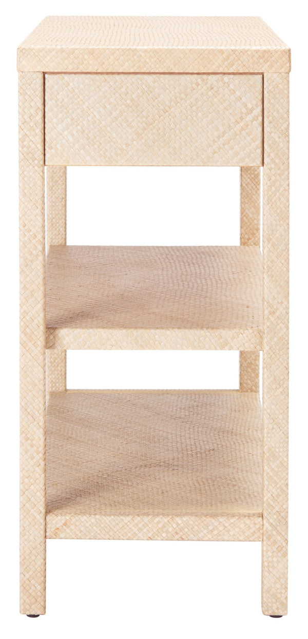 Safavieh Apis Raffia Console Table - Chic Storage Solution With Gold Pulls, Open Shelves & Natural Finish CNS6603A