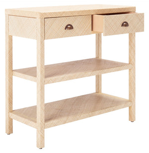 Safavieh Apis Raffia Console Table - Chic Storage Solution With Gold Pulls, Open Shelves & Natural Finish CNS6603A