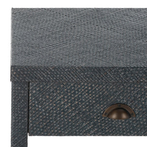 Safavieh Apis Raffia Console Table – Elegant Navy Blue Design In Durable Bayur Wood For Modern Decor Style Navy Blue ,Black Bayur Wood,Mdf & Mendong Leaf,Steel Knobs Cns6603b