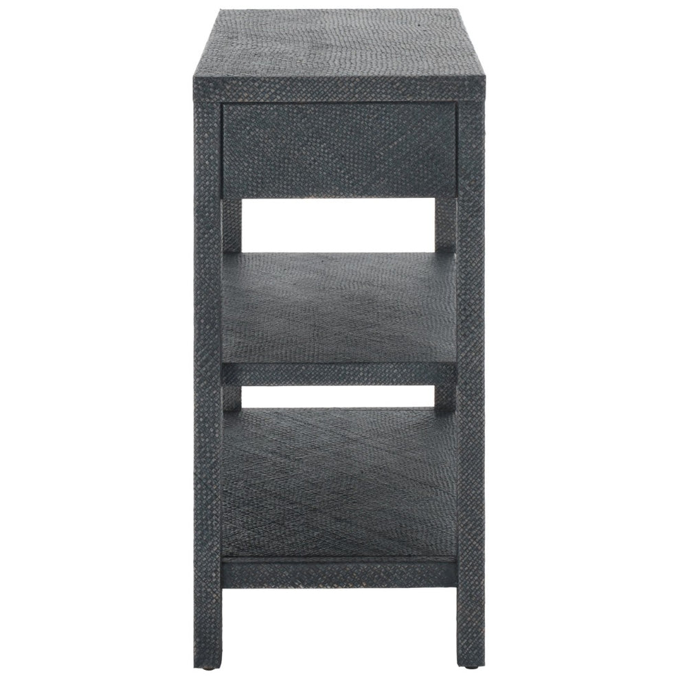 Safavieh Apis Raffia Console Table In Navy Blue – Stylish Bayur Wood Accent With Drawers & Open Shelves CNS6603B