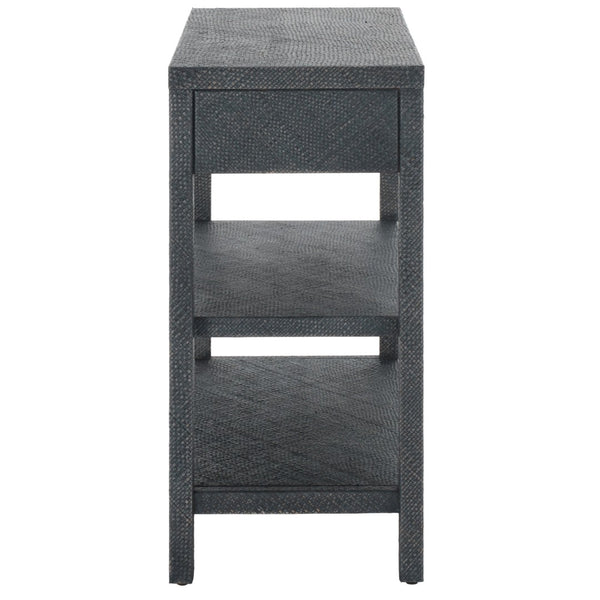 Safavieh Apis Raffia Console Table In Navy Blue – Stylish Bayur Wood Accent With Drawers & Open Shelves CNS6603B