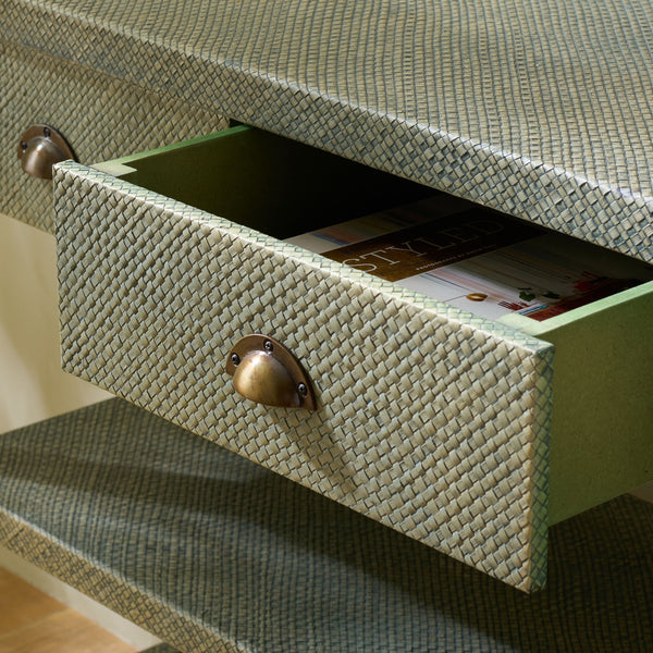 Apis Raffia Console Table With 2 Drawers & 2 Shelves, Bayur Wood Frame, Coastal Handcrafted Charm