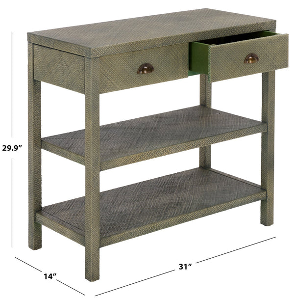 Apis Raffia Console Table With 2 Drawers & 2 Shelves, Bayur Wood Frame, Coastal Handcrafted Charm