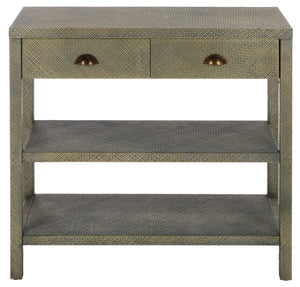 Apis Raffia Console Table With 2 Drawers & 2 Shelves, Bayur Wood Frame, Coastal Handcrafted Charm