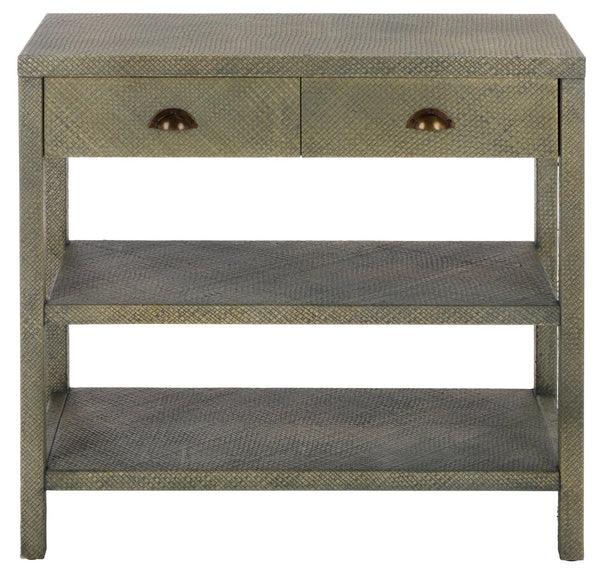 Apis Raffia Console Table With 2 Drawers & 2 Shelves, Bayur Wood Frame, Coastal Handcrafted Charm