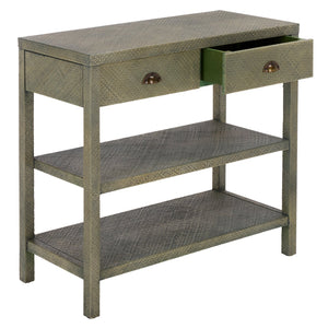 Apis Raffia Console Table With 2 Drawers & 2 Shelves, Bayur Wood Frame, Coastal Handcrafted Charm