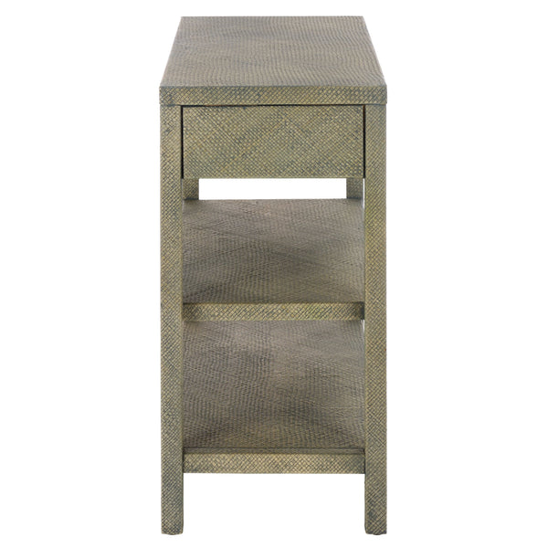Apis Raffia Console Table With 2 Drawers & 2 Shelves, Bayur Wood Frame, Coastal Handcrafted Charm