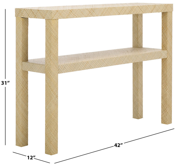 Safavieh Apis Raffia 2 Shelf Console Table In Natural - Elegant Wood Design For Stylish Home Decor Storage Natural Wood,Mdf And Tikar Pandan Cns6607a