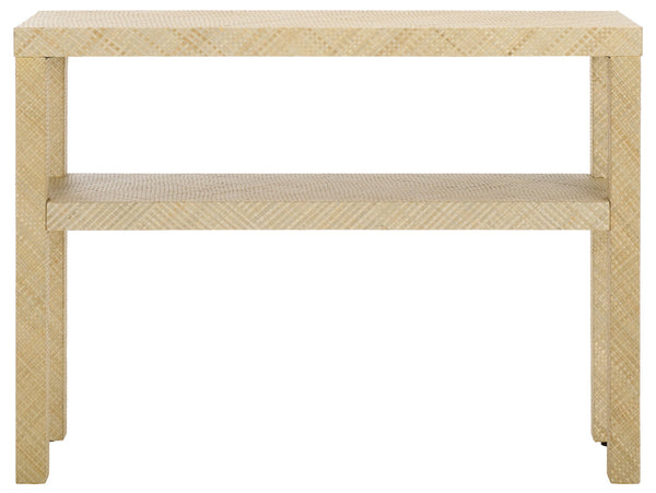 Safavieh Apis Raffia 2 Shelf Console Table In Natural - Elegant Wood Design For Stylish Home Decor Storage Natural Wood,Mdf And Tikar Pandan Cns6607a