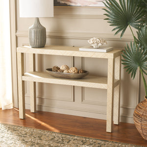 Safavieh Apis Raffia 2 Shelf Console Table In Natural - Elegant Wood Design For Stylish Home Decor Storage Natural Wood,Mdf And Tikar Pandan Cns6607a
