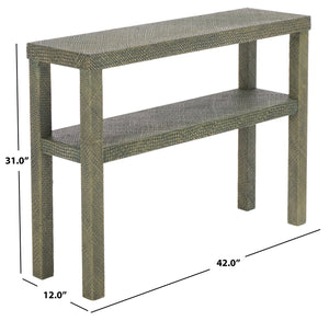 Apis Raffia Console Table With Raffia Detailing And Open Shelf — Coastal Textured Accent For Entryways