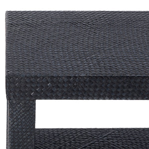 Apis Raffia Console Table With Raffia Detailing And Open Shelf — Coastal Textured Accent For Entryways
