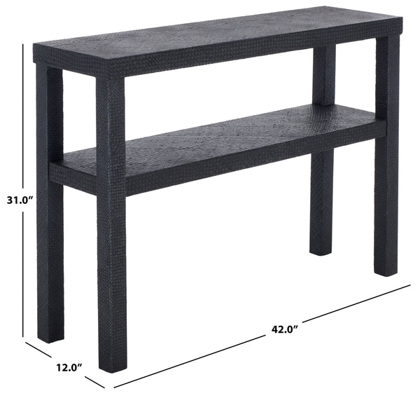 Apis Raffia Console Table With Raffia Detailing And Open Shelf — Coastal Textured Accent For Entryways