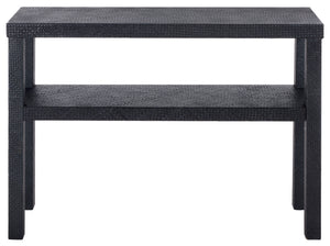 Apis Raffia Console Table With Raffia Detailing And Open Shelf — Coastal Textured Accent For Entryways