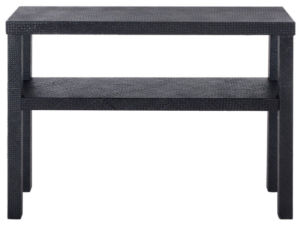 Apis Raffia Console Table With Raffia Detailing And Open Shelf — Coastal Textured Accent For Entryways