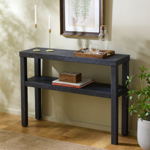 Apis Raffia Console Table With Raffia Detailing And Open Shelf — Coastal Textured Accent For Entryways