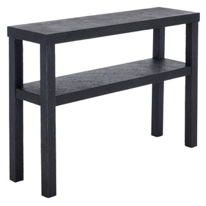 Apis Raffia Console Table With Raffia Detailing And Open Shelf — Coastal Textured Accent For Entryways