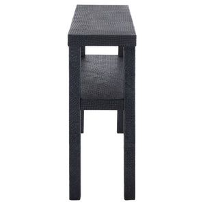 Apis Raffia Console Table With Raffia Detailing And Open Shelf — Coastal Textured Accent For Entryways