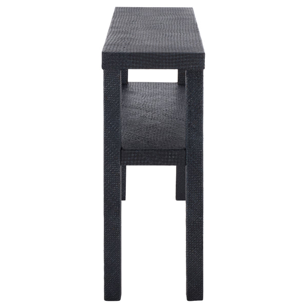 Apis Raffia Console Table With Raffia Detailing And Open Shelf — Coastal Textured Accent For Entryways