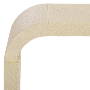 Apis Curved Raffia Console Table — Handwoven Pandan Accents, Bayur Wood Frame For Coastal Chic