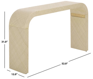Apis Curved Raffia Console Table — Handwoven Pandan Accents, Bayur Wood Frame For Coastal Chic