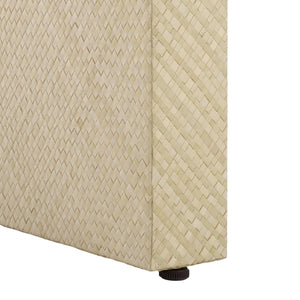 Apis Curved Raffia Console Table — Handwoven Pandan Accents, Bayur Wood Frame For Coastal Chic