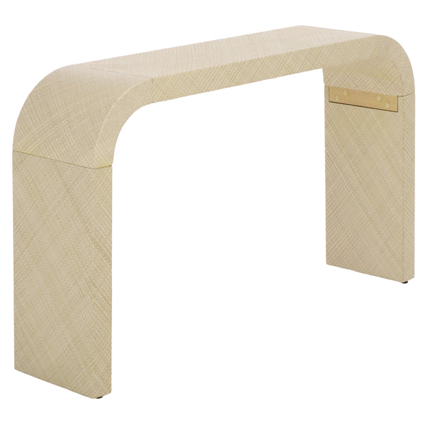 Apis Curved Raffia Console Table — Handwoven Pandan Accents, Bayur Wood Frame For Coastal Chic
