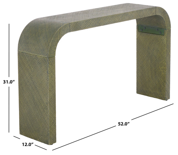 Apis Curved Raffia Console Table — Handwoven Pandan Accents, Bayur Wood Frame For Coastal Chic