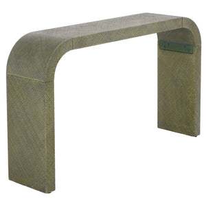 Apis Curved Raffia Console Table — Handwoven Pandan Accents, Bayur Wood Frame For Coastal Chic