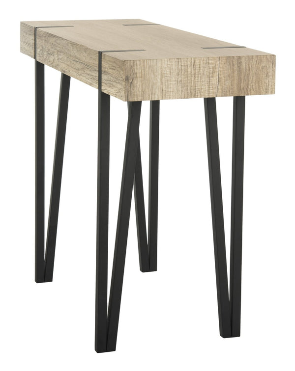 Safavieh Alyssa Rustic Midcentury Console Table With Multi-Brown Wood Top And Sleek Black Hairpin Legs CNS7000A