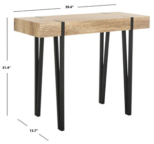 Safavieh Alyssa Rustic Midcentury Console Table With Multi-Brown Wood Top And Sleek Black Hairpin Legs CNS7000A