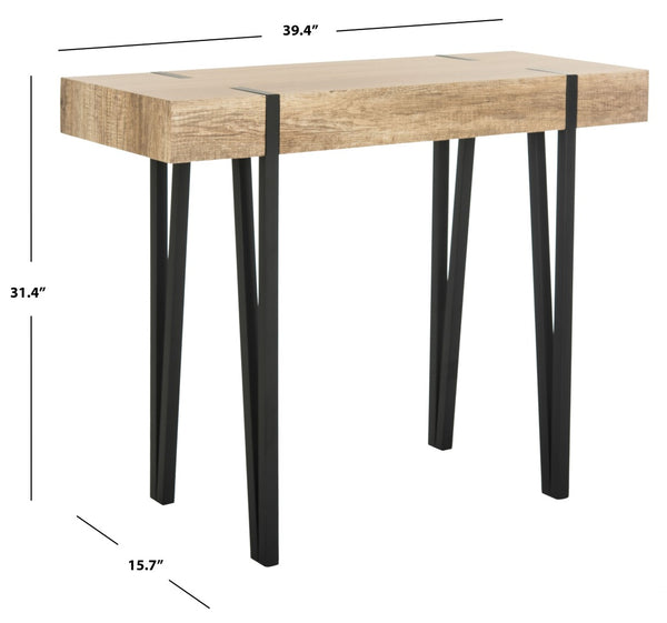 Safavieh Alyssa Rustic Midcentury Console Table With Multi-Brown Wood Top And Sleek Black Hairpin Legs CNS7000A