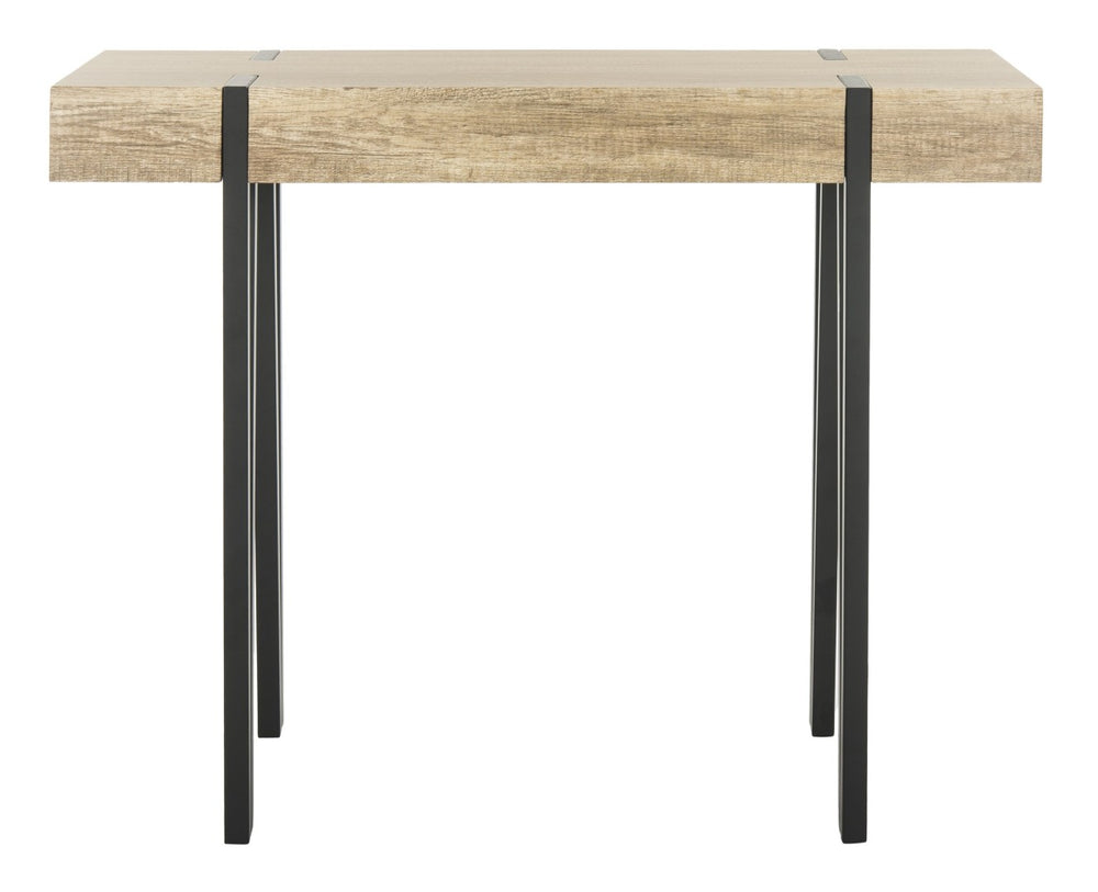 Safavieh Alyssa Rustic Midcentury Console Table With Multi-Brown Wood Top And Sleek Black Hairpin Legs CNS7000A