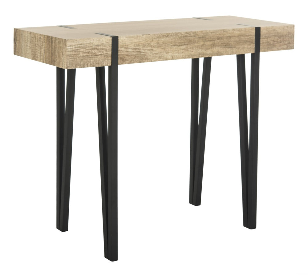 Safavieh Alyssa Rustic Midcentury Console Table With Multi-Brown Wood Top And Sleek Black Hairpin Legs CNS7000A