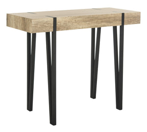 Safavieh Alyssa Rustic Midcentury Console Table With Multi-Brown Wood Top And Sleek Black Hairpin Legs CNS7000A