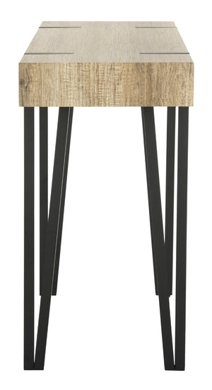 Safavieh Alyssa Rustic Midcentury Console Table With Multi-Brown Wood Top And Sleek Black Hairpin Legs CNS7000A