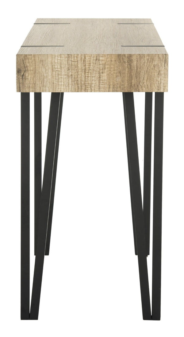 Safavieh Alyssa Rustic Midcentury Console Table With Multi-Brown Wood Top And Sleek Black Hairpin Legs CNS7000A