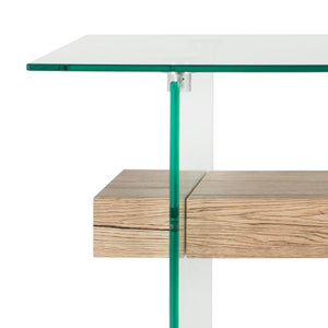 Safavieh Kayley Modern Rectangular Glass Console Table - Stylish Entryway Design With Natural Wood Shelf CNS7001A
