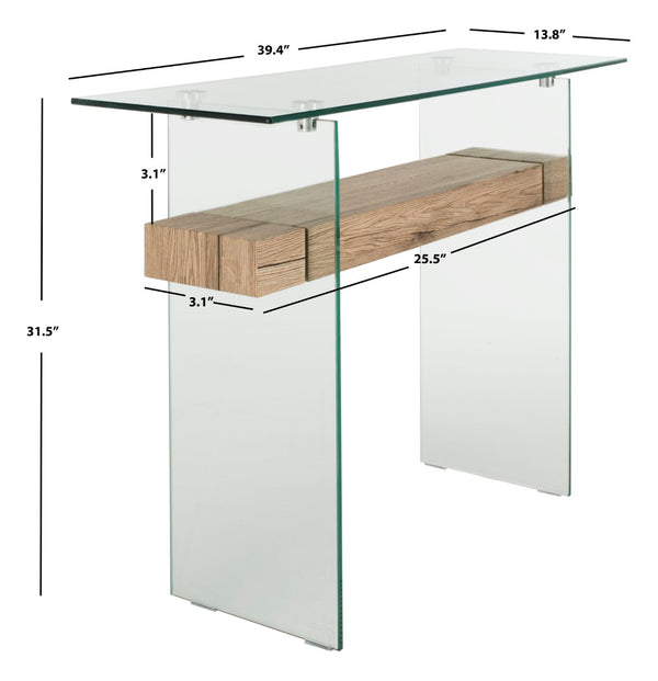 Safavieh Kayley Modern Rectangular Glass Console Table - Stylish Entryway Design With Natural Wood Shelf CNS7001A