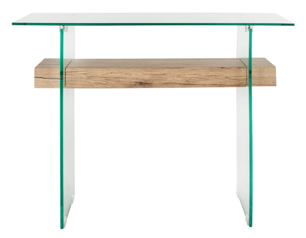 Safavieh Kayley Modern Rectangular Glass Console Table - Stylish Entryway Design With Natural Wood Shelf CNS7001A
