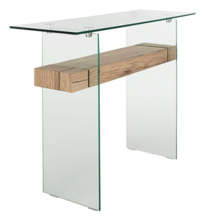 Safavieh Kayley Modern Rectangular Glass Console Table - Stylish Entryway Design With Natural Wood Shelf CNS7001A